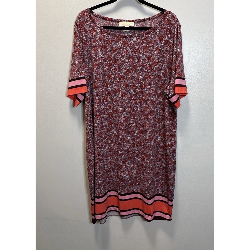 Michael Kors Dress SZ 3X Border Stripes Pink Orange Burgundy Print* Needs Hem*